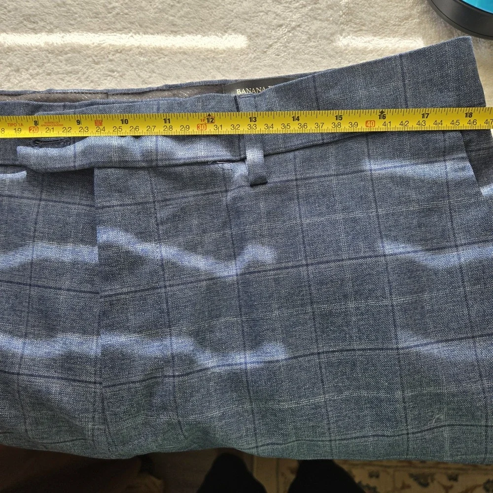 Banana Republic Tailored Fit Dress‎ Pants Mens 35x30 Blue Plaid Windowpane...